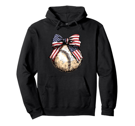 American Baseball Coquette Bow Patriotic Hoodie - Trendy Graphic Men Women - T-Shirt, Sweatshirt, Hoodie