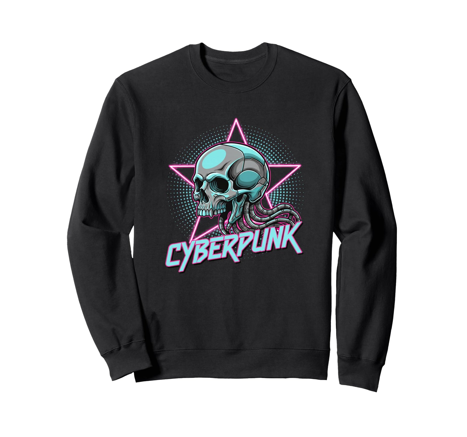 Cyberpunk Skull 80S Synthwave Sci Sweatshirt - Unique Graphic for Adults - T-Shirt, Sweatshirt, Hoodie