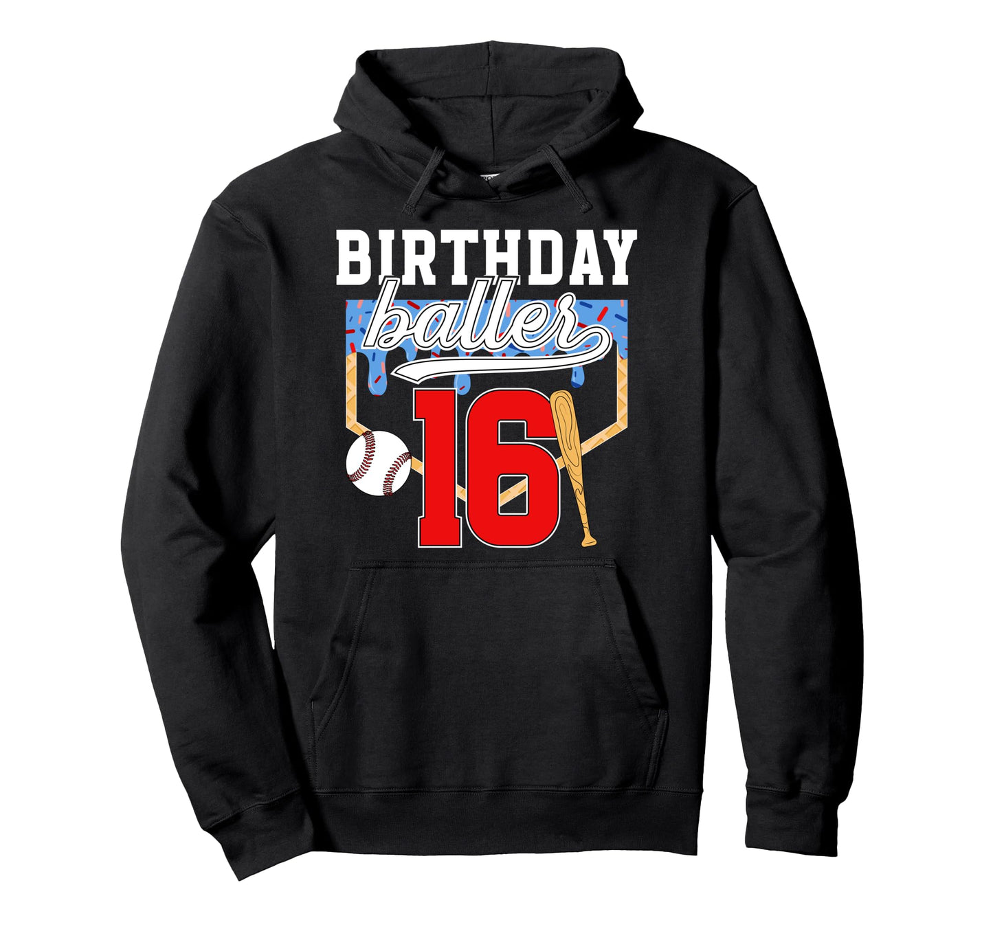 16Th Baseball Birthday 16 Year Old Hoodie - Unique Graphic for Adults - T-Shirt, Sweatshirt, Hoodie