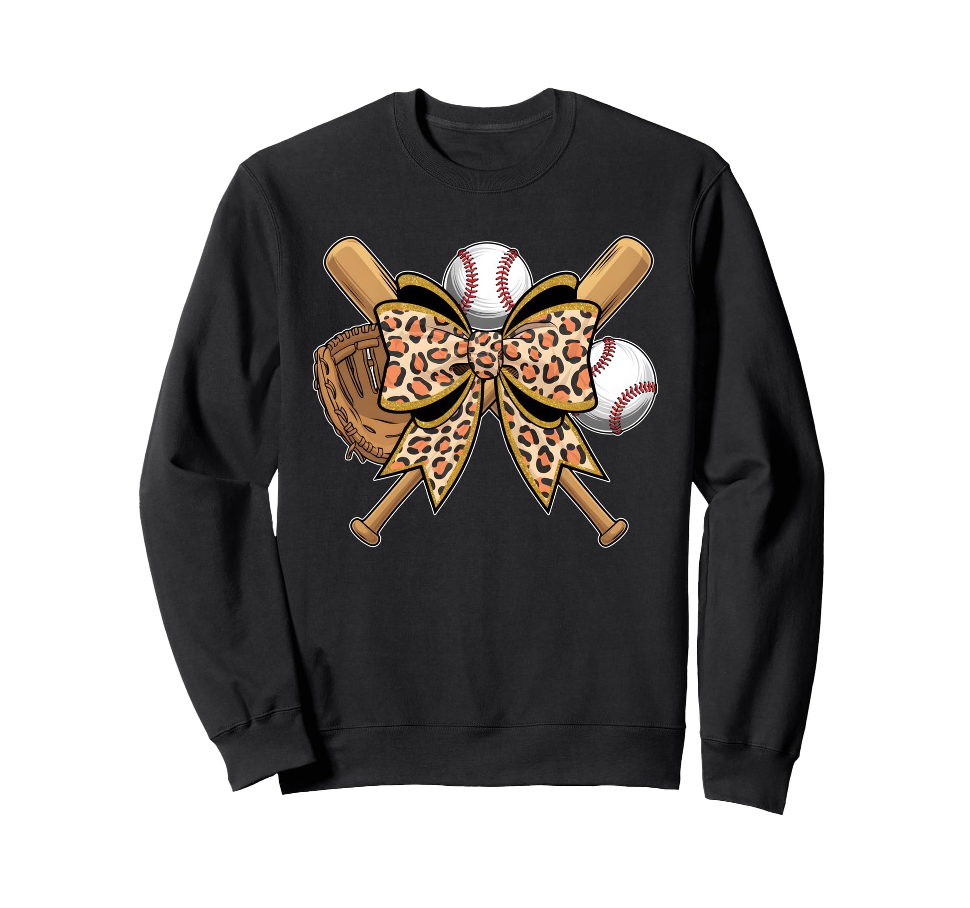 Stylish Baseball Theme Leopard Bow Sweatshirt - Aesthetic Graphic Men Women - T-Shirt, Sweatshirt, Hoodie