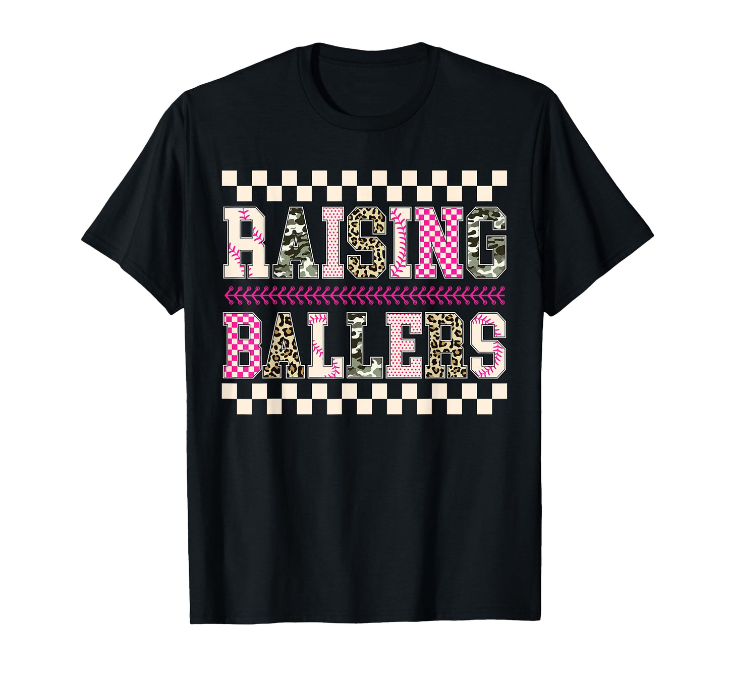 Checkered Raising Ballers Funny Mom T-Shirt - Aesthetic Graphic Men Women - T-Shirt, Sweatshirt, Hoodie