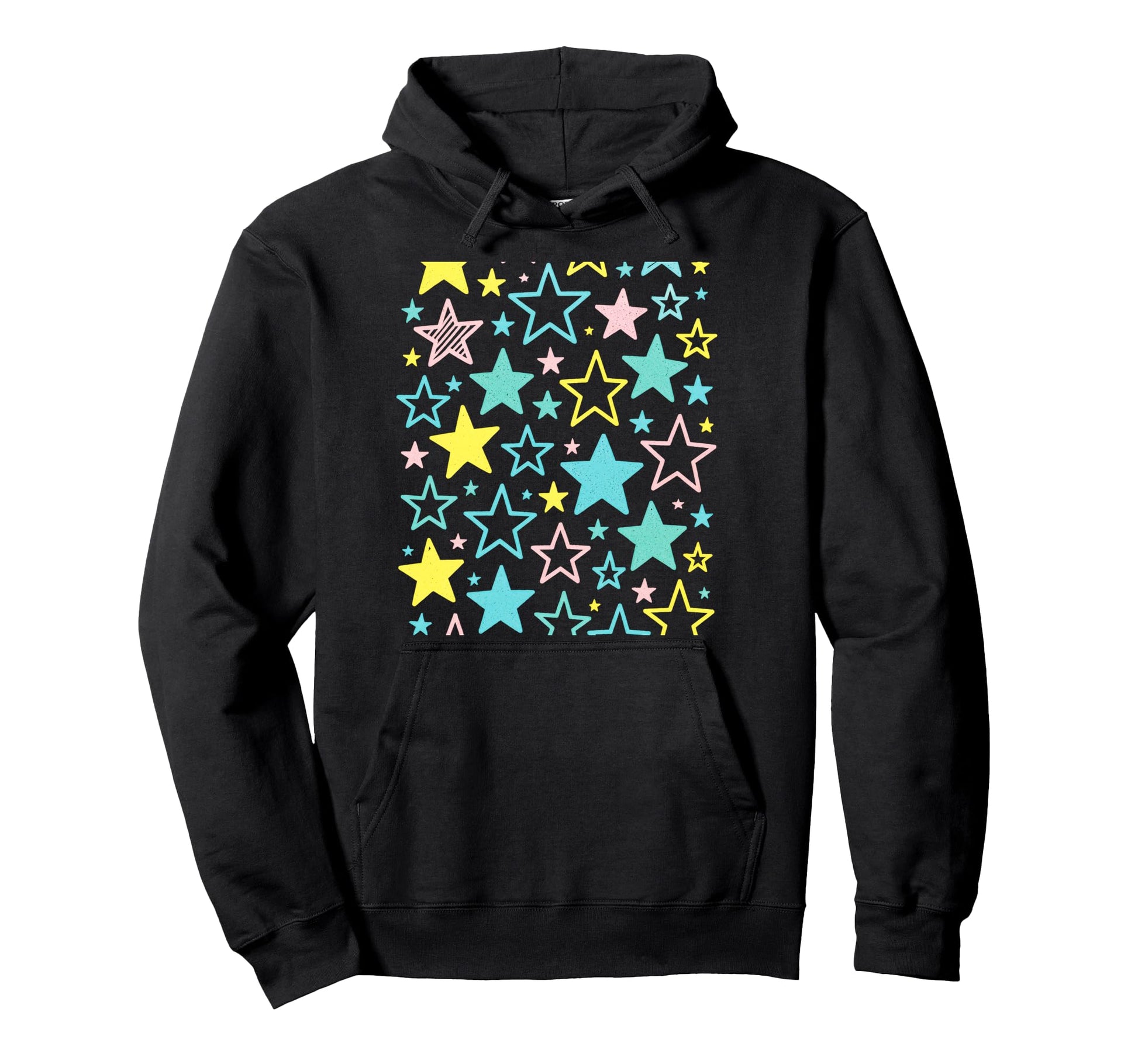 Colorful Stars Fun Pattern Art Hoodie - Streetwear Style for Adults - T-Shirt, Sweatshirt, Hoodie