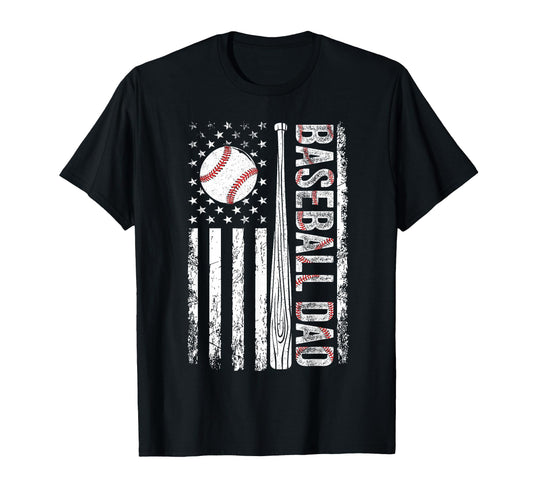Baseball Dad American Flag Patriotic T-Shirt - Novelty Apparel Unisex - T-Shirt, Sweatshirt, Hoodie