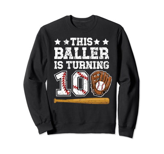 10Th Birthday Party Baseball 10 Year Sweatshirt - Aesthetic Graphic Unisex - T-Shirt, Sweatshirt, Hoodie