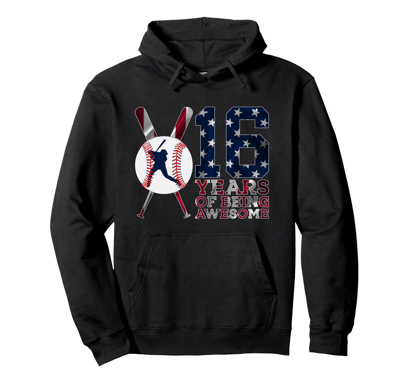 16 Years Being Awesome Baseball 16Th Hoodie - Trendy Graphic for Adults - T-Shirt, Sweatshirt, Hoodie