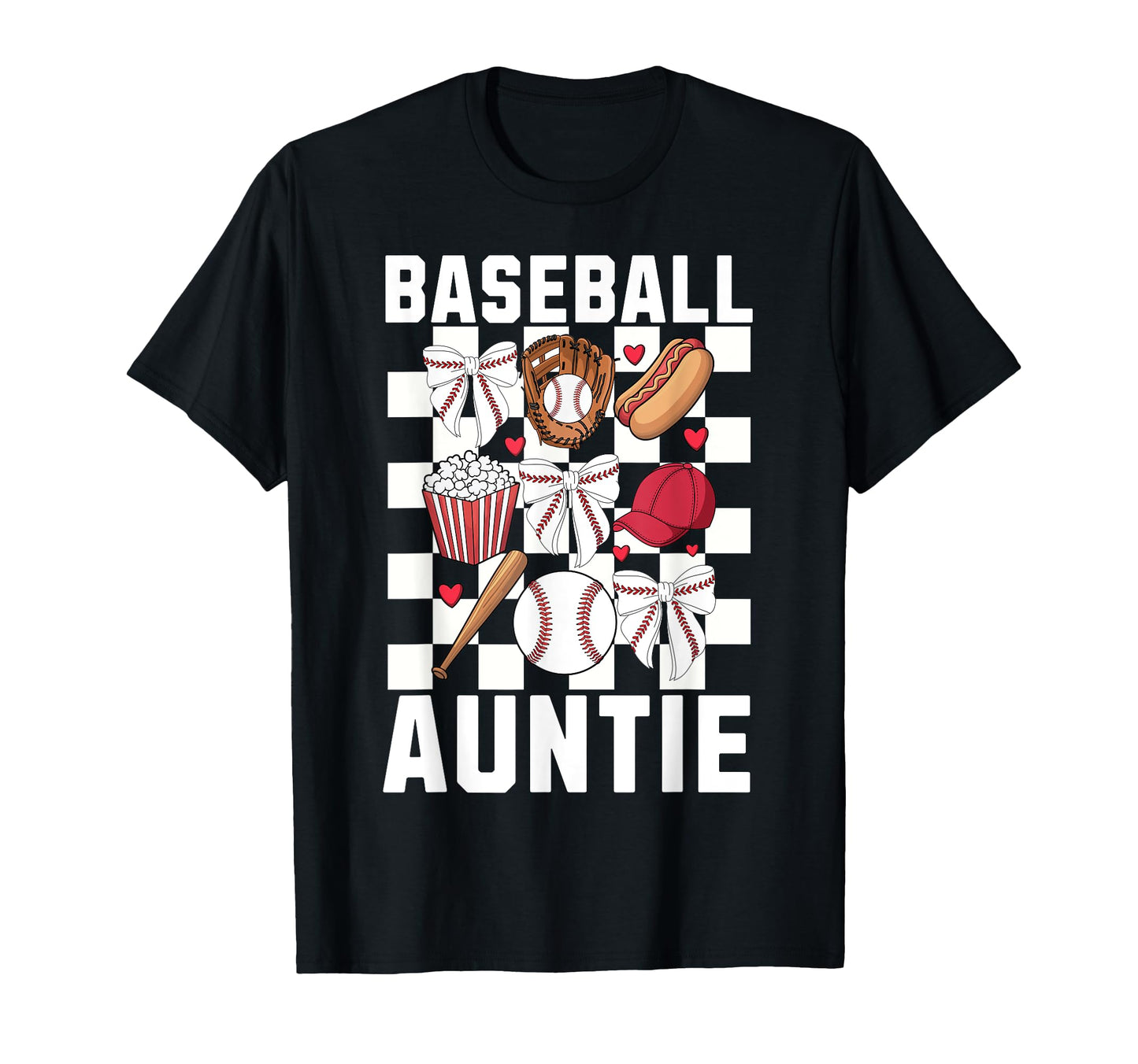 Baseball Aunt Coquette Bow Checkered T-Shirt - Custom Art Print Men Women - T-Shirt, Sweatshirt, Hoodie