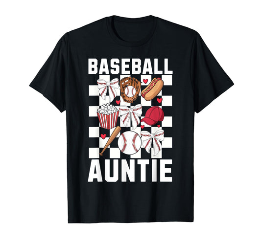 Baseball Aunt Coquette Bow Checkered T-Shirt - Custom Art Print Men Women - T-Shirt, Sweatshirt, Hoodie