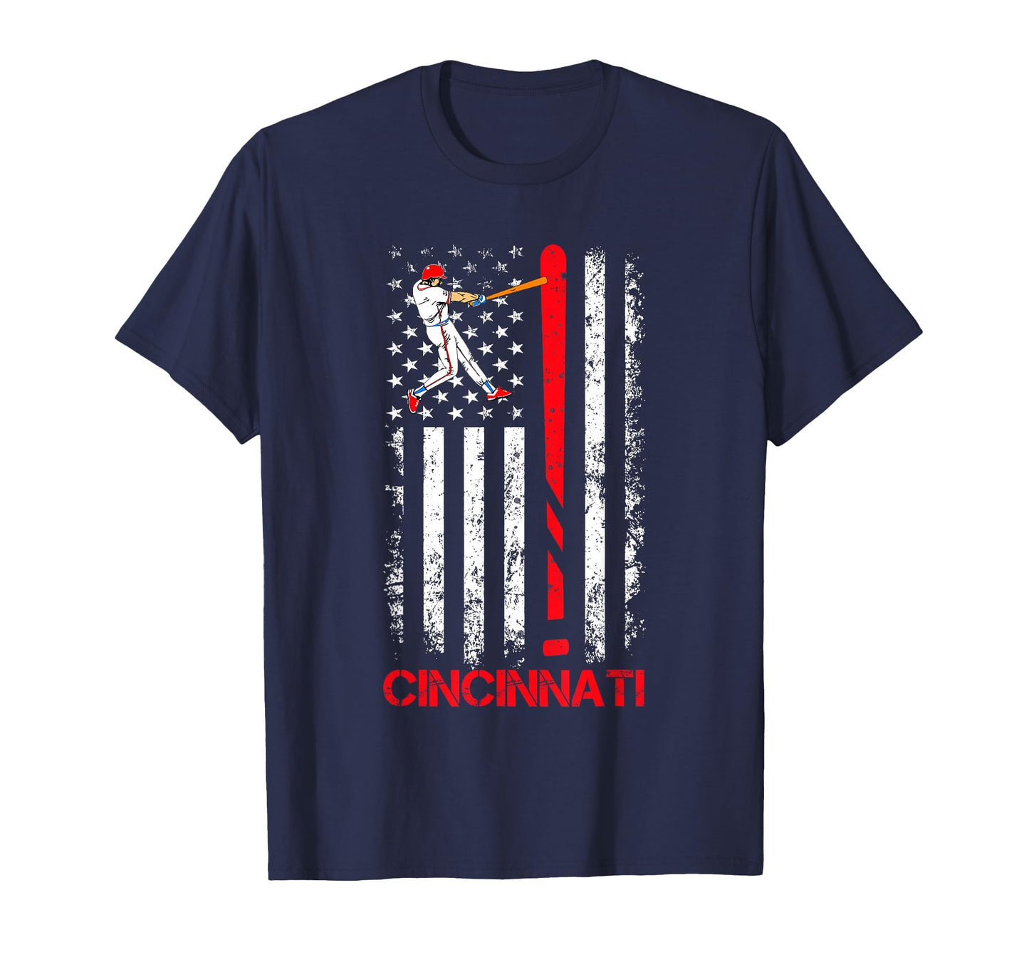 Cincinnati Baseball American Us Flag T-Shirt - Streetwear Style for Adults - T-Shirt, Sweatshirt, Hoodie