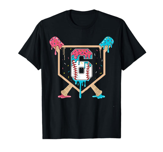 Baseball 6 Year Old Ice Cream Drip 6Th T-Shirt - Graphic Print for Adults - T-Shirt, Sweatshirt, Hoodie