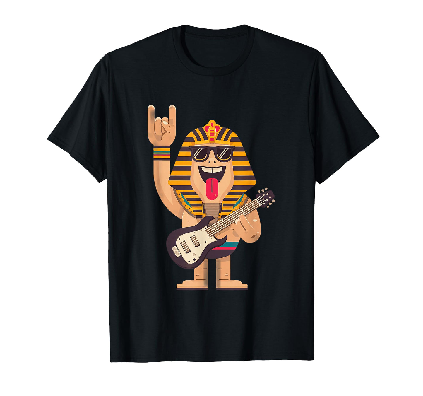 Funny Cartoon Pharaoh Rock Music Guitar T-Shirt - Graphic Print Men Women - T-Shirt, Sweatshirt, Hoodie