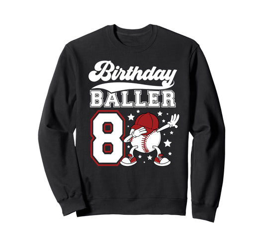 8Th Baseball Birthday Party Eight Sweatshirt - Custom Art Print Men Women - T-Shirt, Sweatshirt, Hoodie