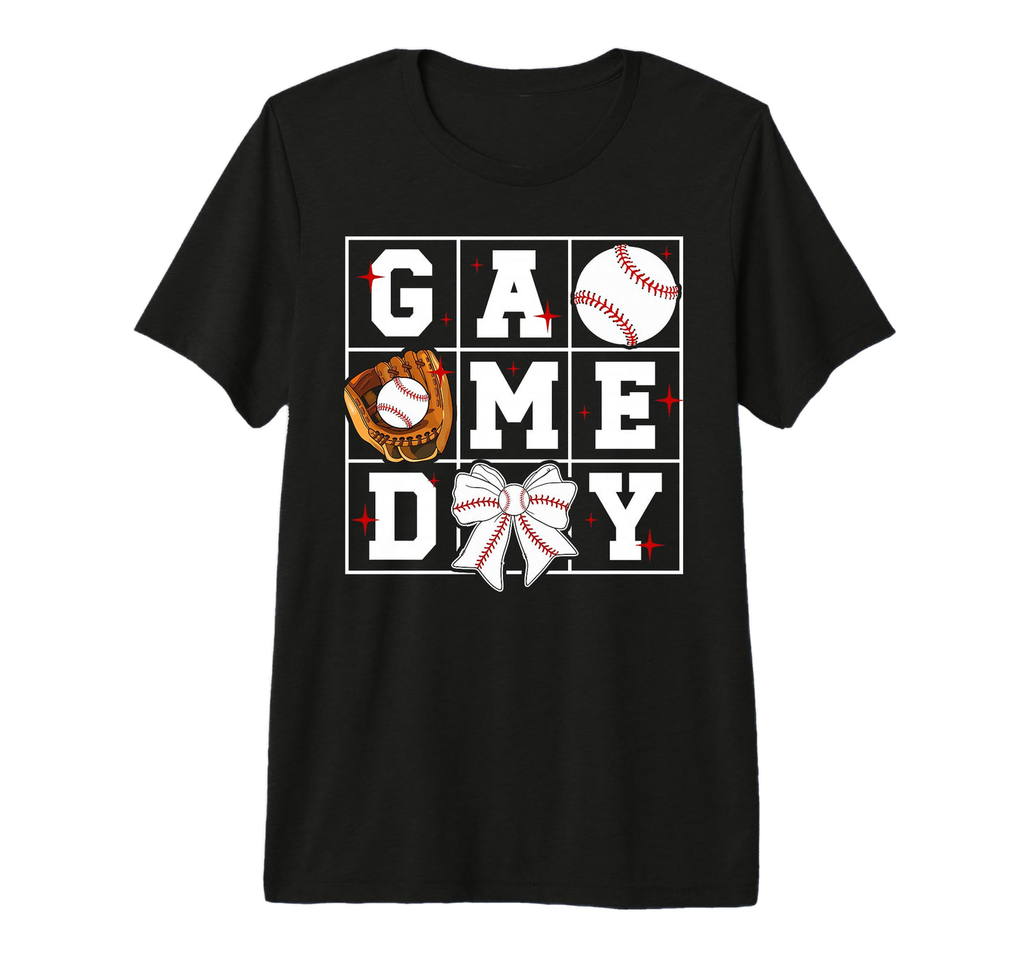 Game Day Baseball Bow Baseball Game Day T-Shirt - Custom Art Print Unisex - T-Shirt, Sweatshirt, Hoodie