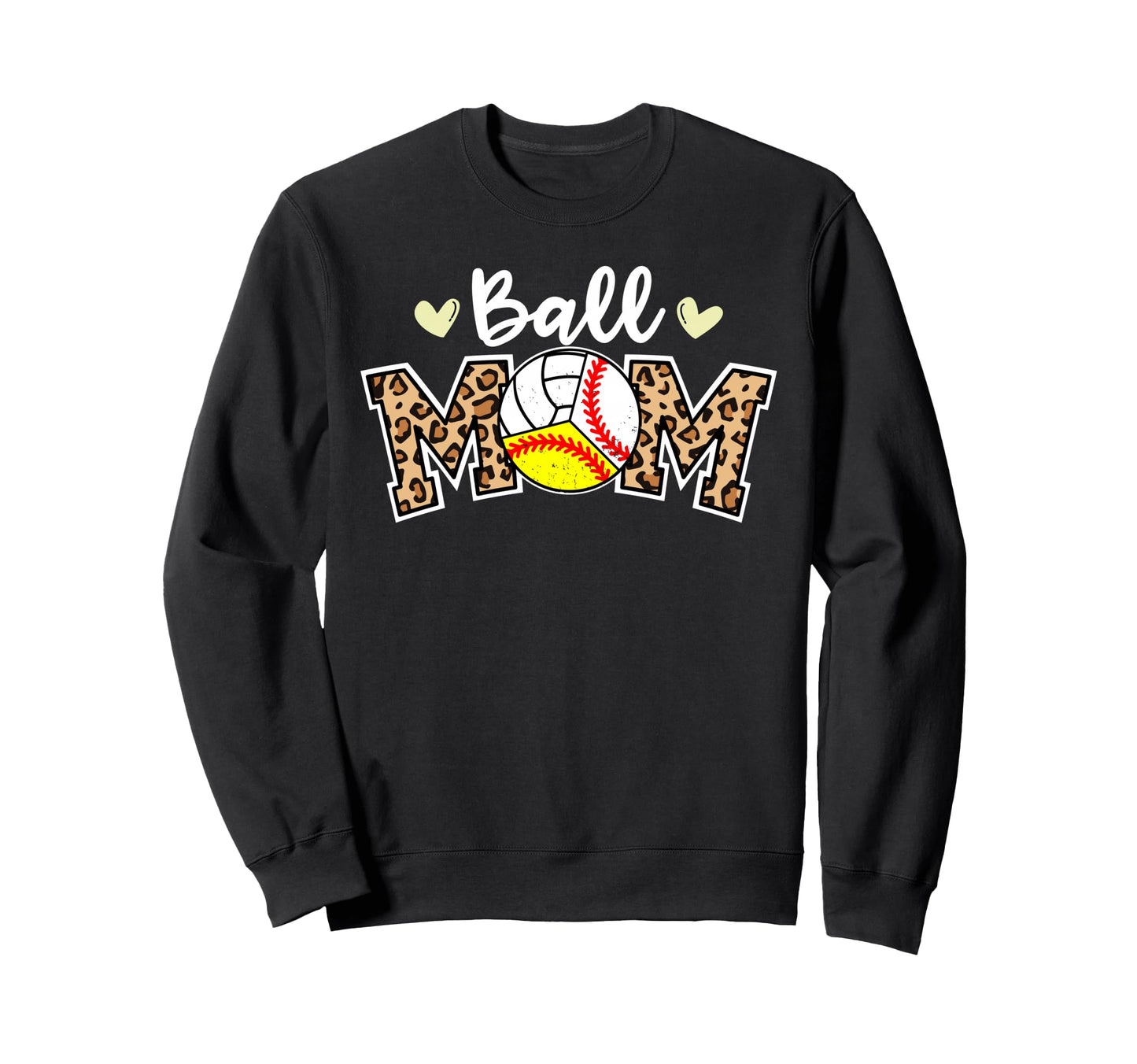 Ball Mom Leopard Baseball Softball Sweatshirt - Graphic Print for Adults - T-Shirt, Sweatshirt, Hoodie