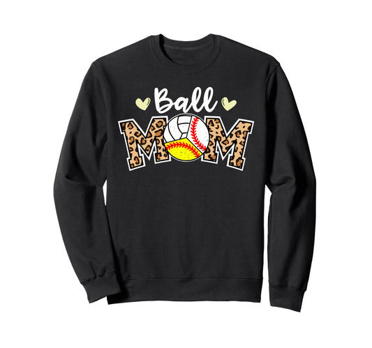 Ball Mom Leopard Baseball Softball Sweatshirt - Graphic Print for Adults - T-Shirt, Sweatshirt, Hoodie