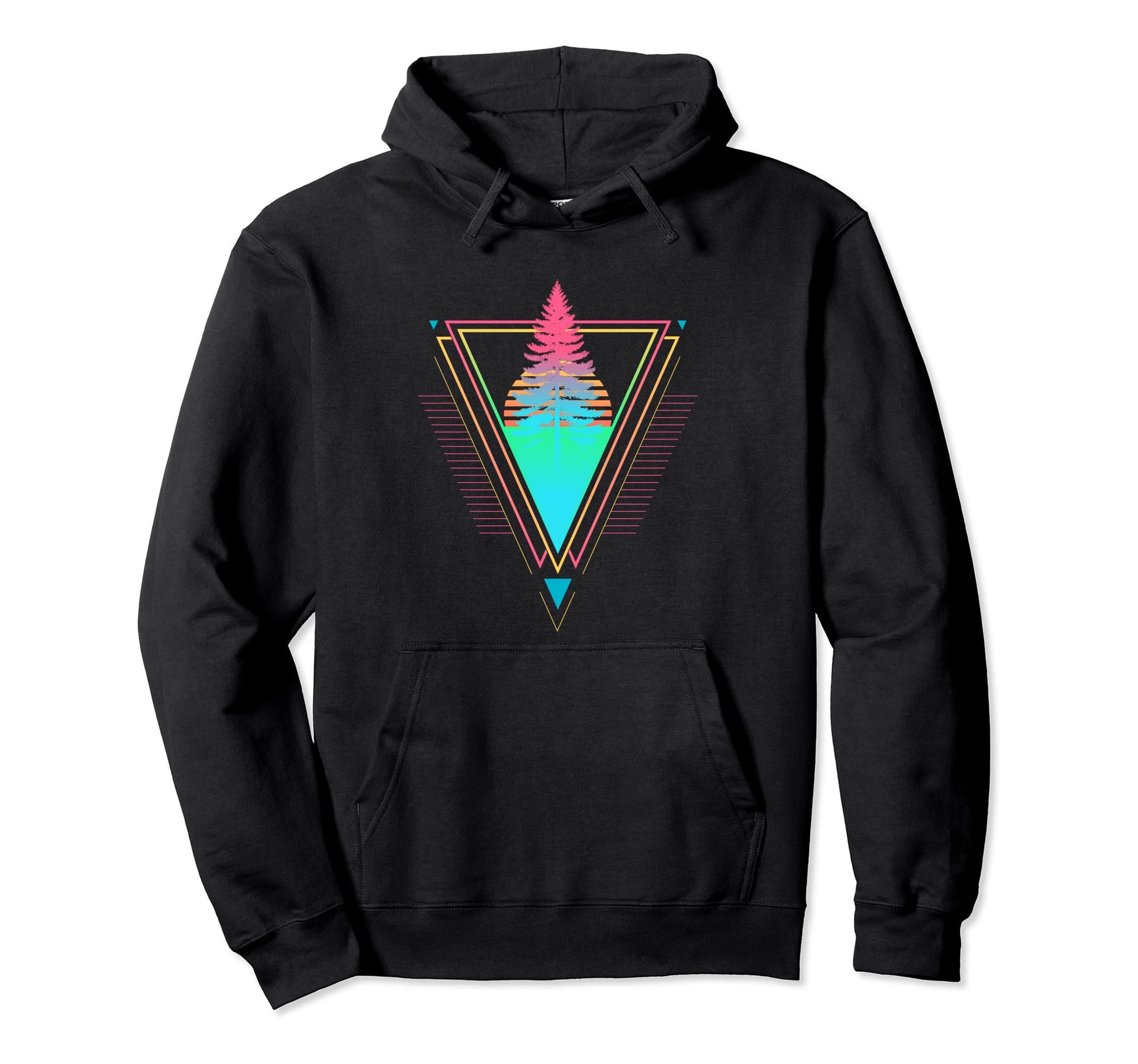 1980S 1990S Synthwave Pine Tree Sunset Beach Hoodie - Graphic Print Unisex - T-Shirt, Sweatshirt, Hoodie