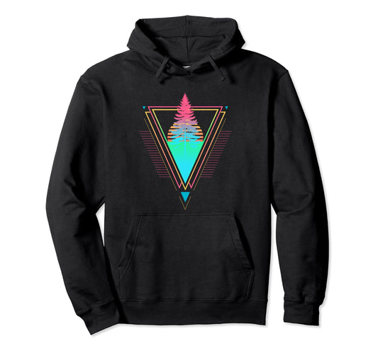 1980S 1990S Synthwave Pine Tree Sunset Beach Hoodie - Graphic Print Unisex - T-Shirt, Sweatshirt, Hoodie