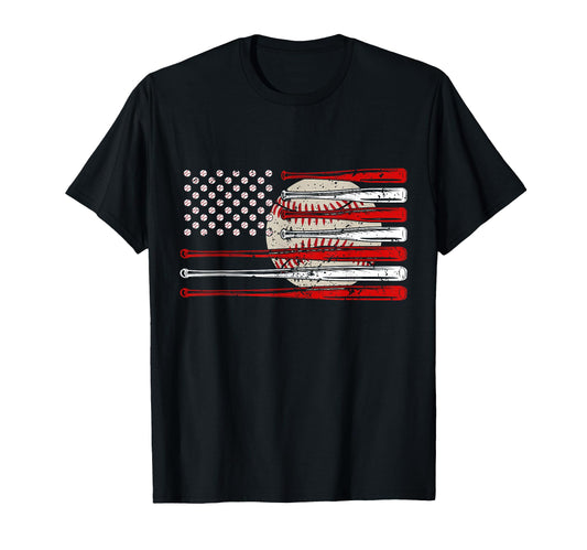 Baseball American Flag Usa Dad Mom T-Shirt - Graphic Print for Adults - T-Shirt, Sweatshirt, Hoodie