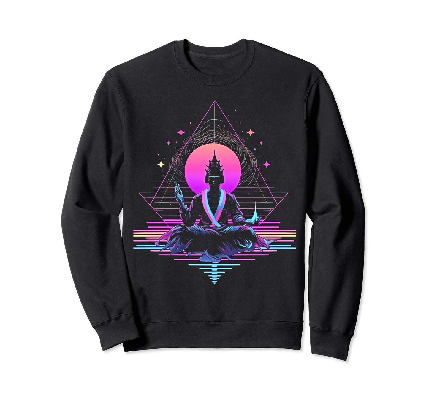 Synthwave Alien Buddha Cyberpunk Sweatshirt - Minimalist Print Men Women - T-Shirt, Sweatshirt, Hoodie