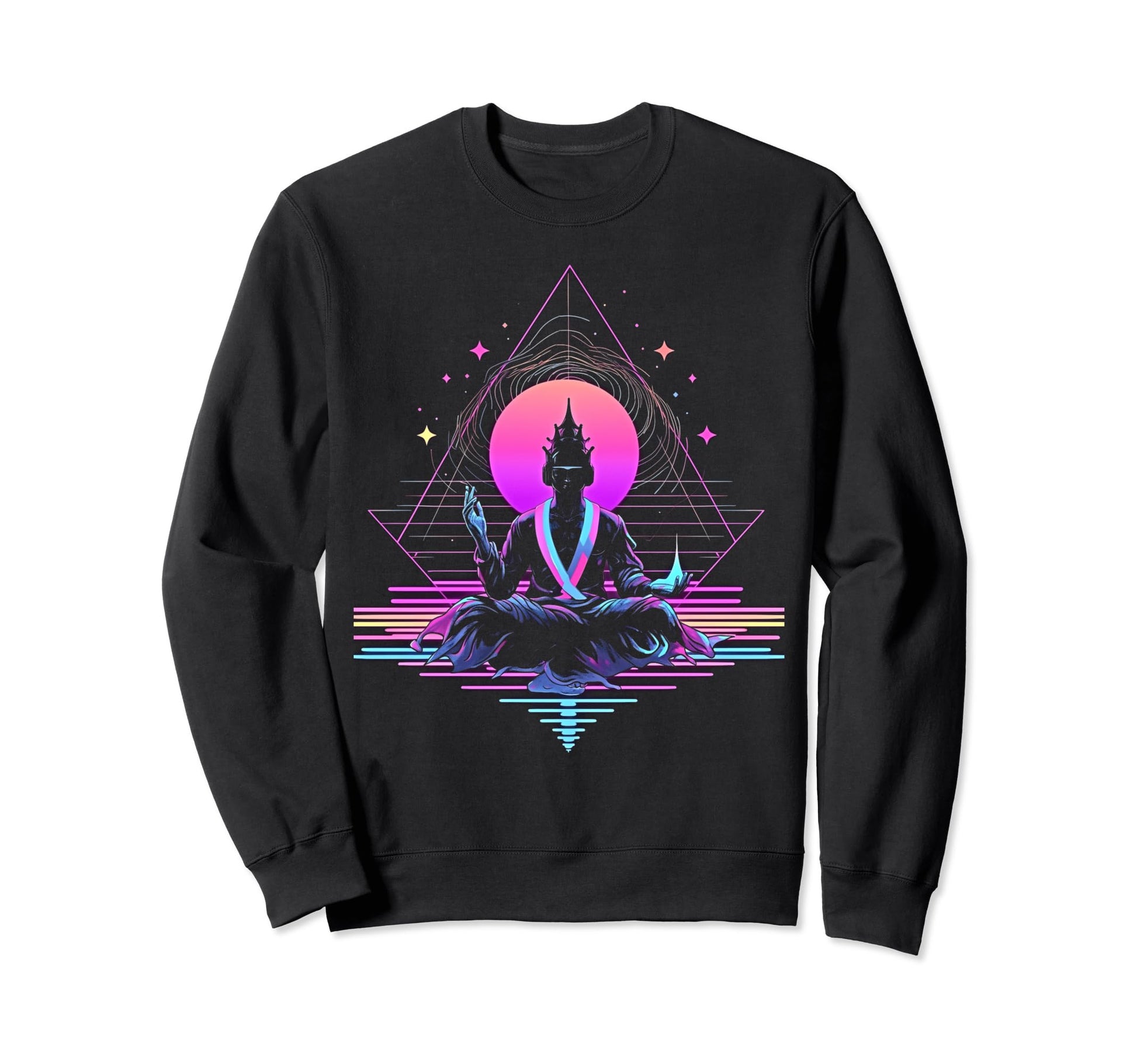 Synthwave Alien Buddha Cyberpunk Sweatshirt - Minimalist Print Men Women - T-Shirt, Sweatshirt, Hoodie