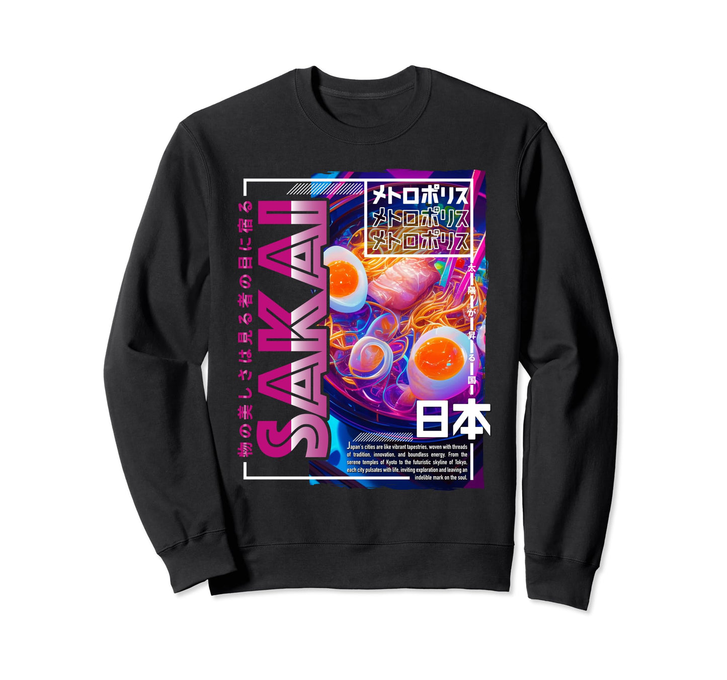 Sakai City 80S Synthwave Ramen Sweatshirt - Minimalist Print for Adults - T-Shirt, Sweatshirt, Hoodie
