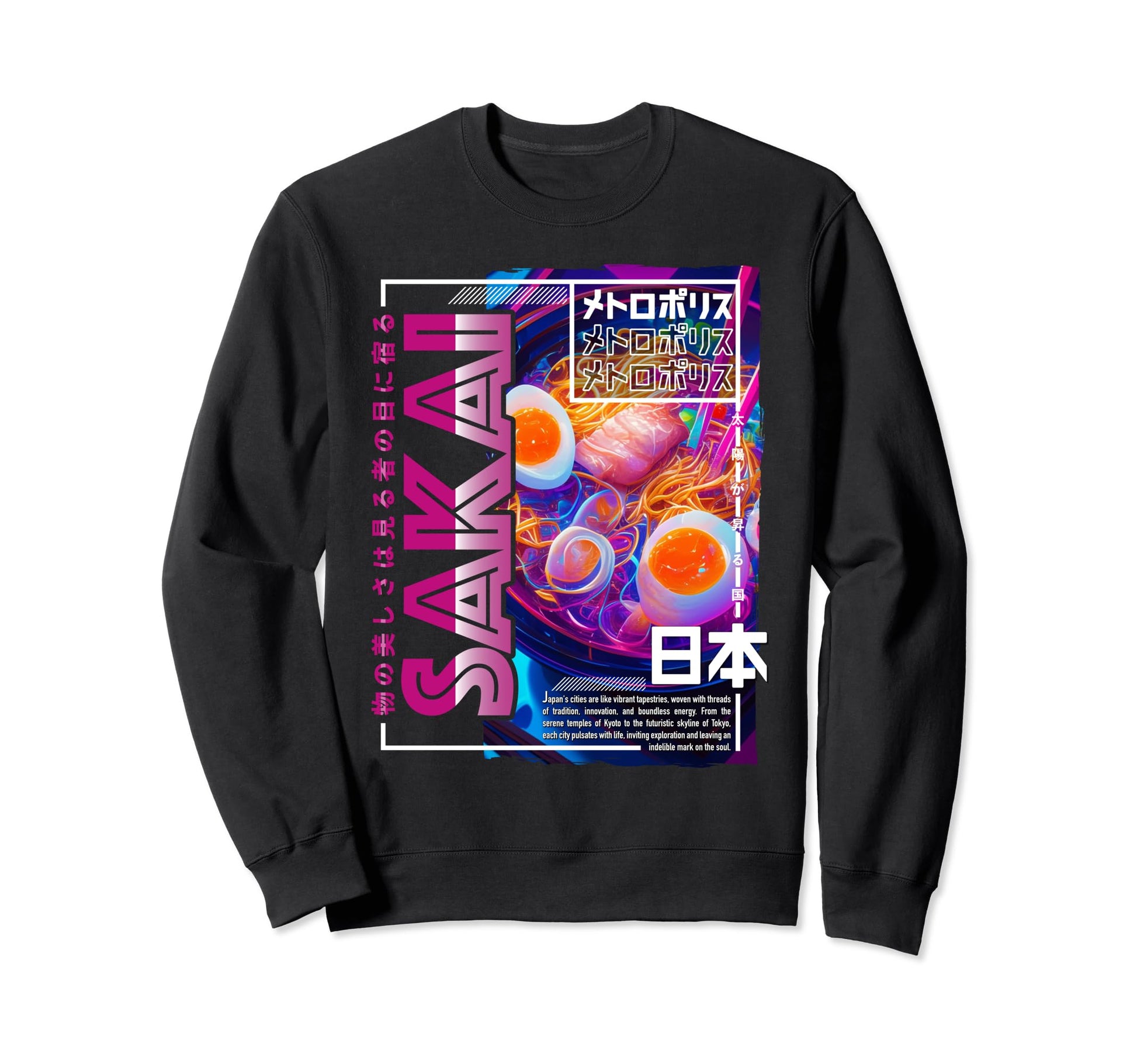 Sakai City 80S Synthwave Ramen Sweatshirt - Minimalist Print for Adults - T-Shirt, Sweatshirt, Hoodie