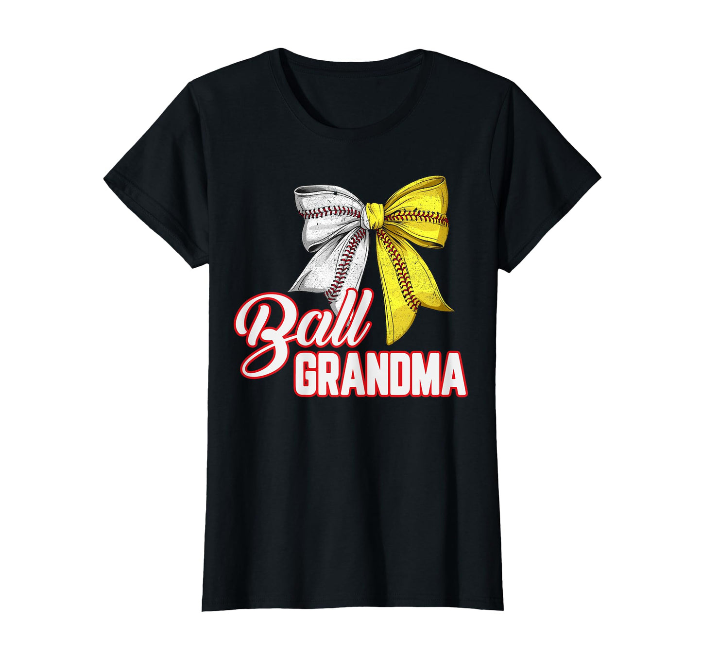 Ball Grandma Baseball Softball Lover Bow T-Shirt - Unique Graphic Unisex - T-Shirt, Sweatshirt, Hoodie