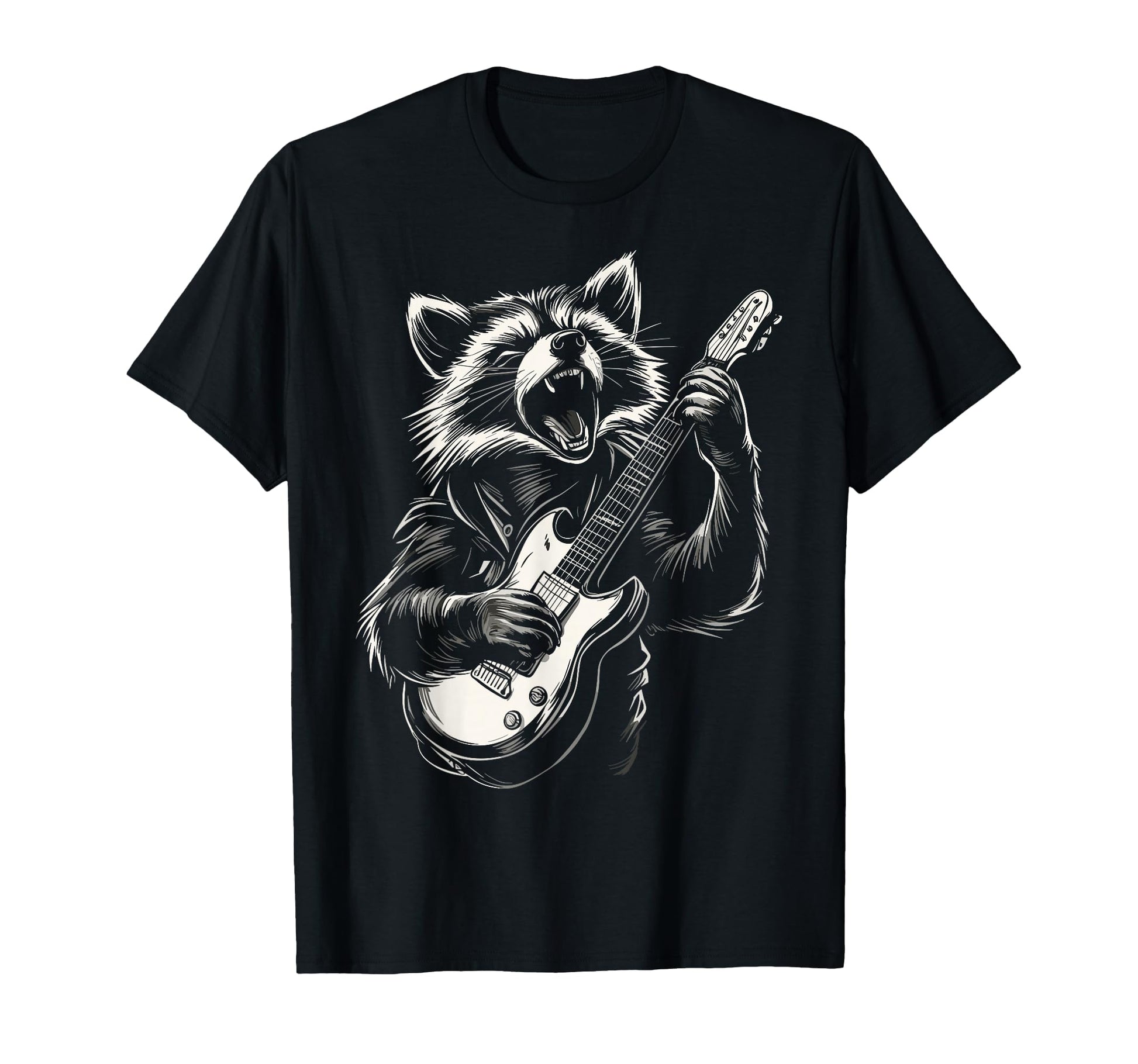 Funny Raccoon Playing Guitar Heavy Metal T-Shirt - Novelty Apparel Unisex - T-Shirt, Sweatshirt, Hoodie