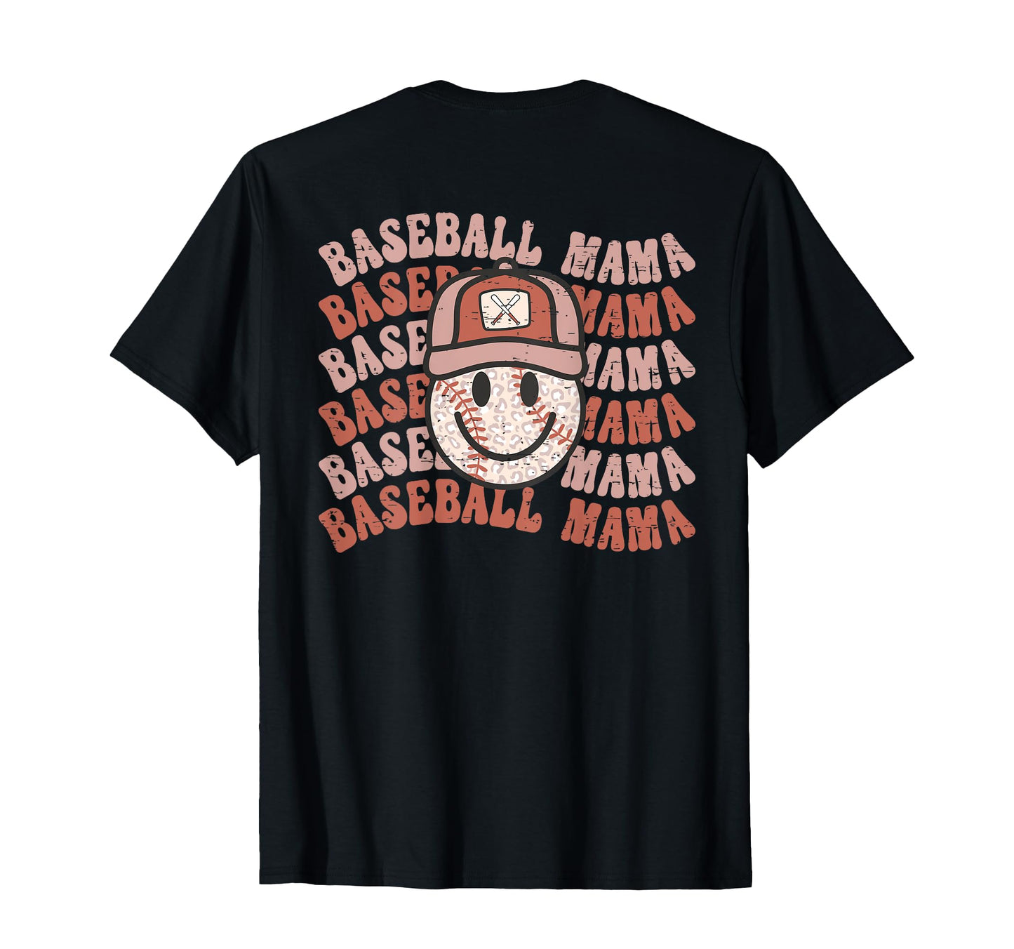 Baseball Mama Leopard Happy Face T-Shirt - Graphic Print for Adults - T-Shirt, Sweatshirt, Hoodie