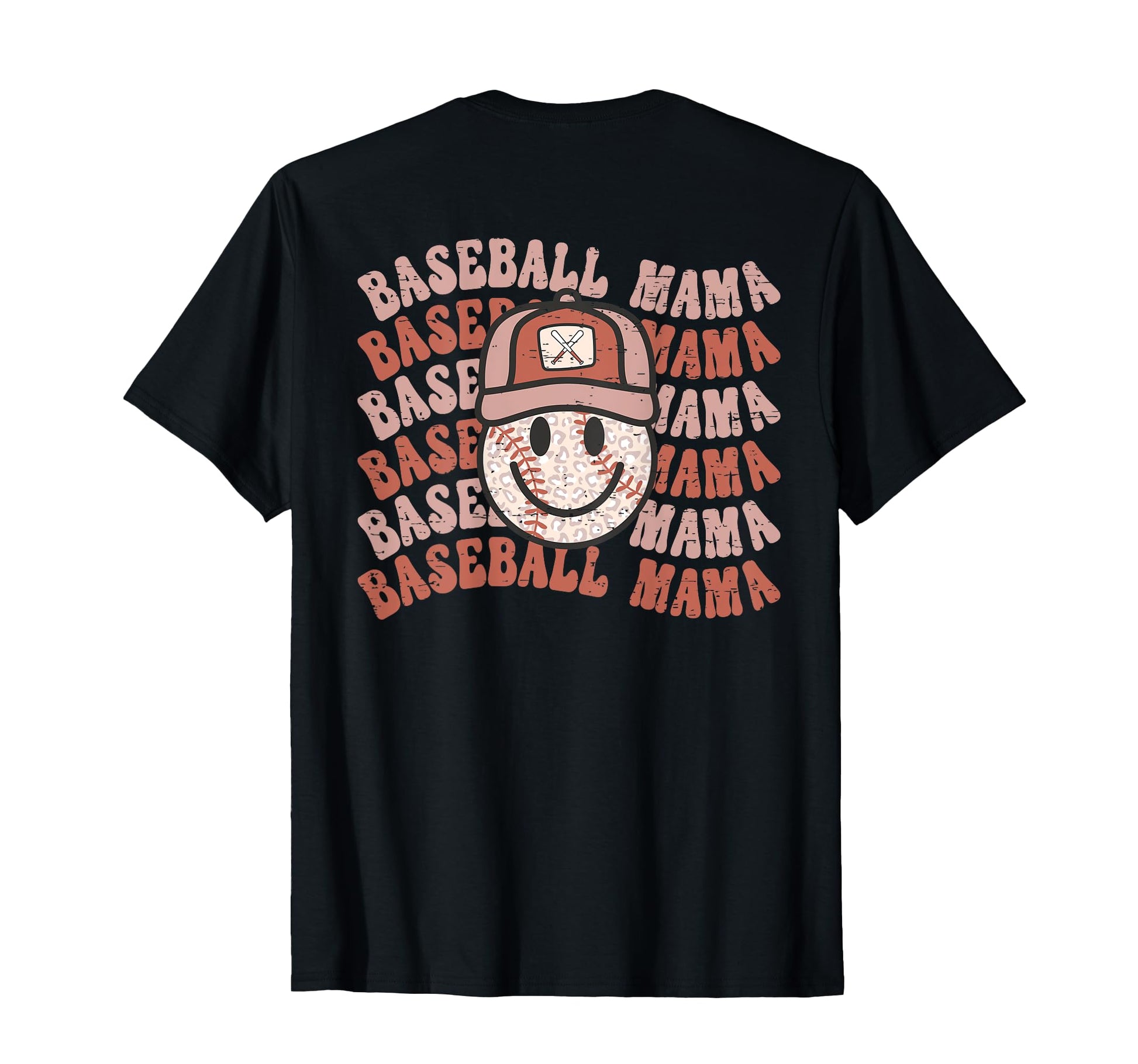 Baseball Mama Leopard Happy Face T-Shirt - Graphic Print for Adults - T-Shirt, Sweatshirt, Hoodie