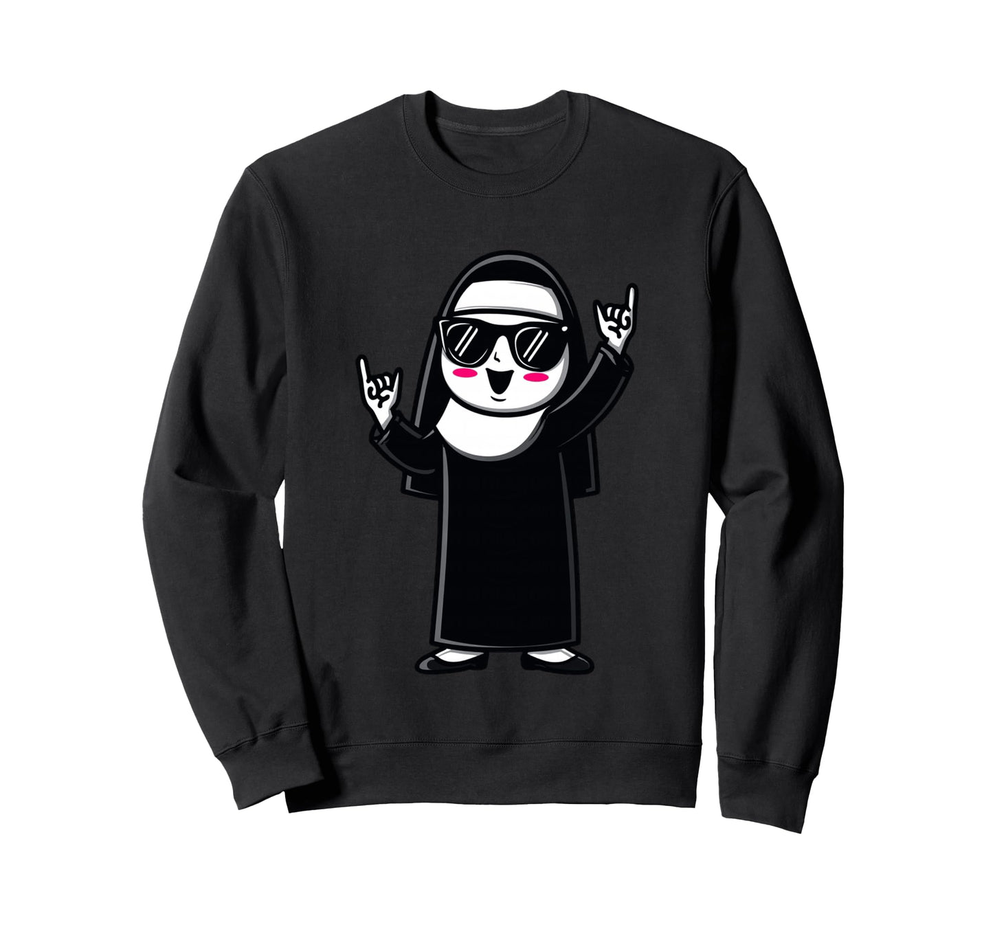 Nun Sunglasses Rock Hand Signs Funny Sweatshirt - Custom Art Print Unisex - T-Shirt, Sweatshirt, Hoodie