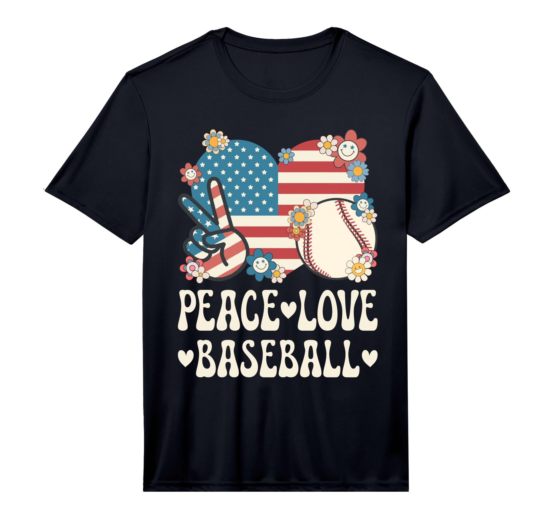Peace Love Baseball Lover American Flag T-Shirt - Trendy Graphic Men Women - T-Shirt, Sweatshirt, Hoodie