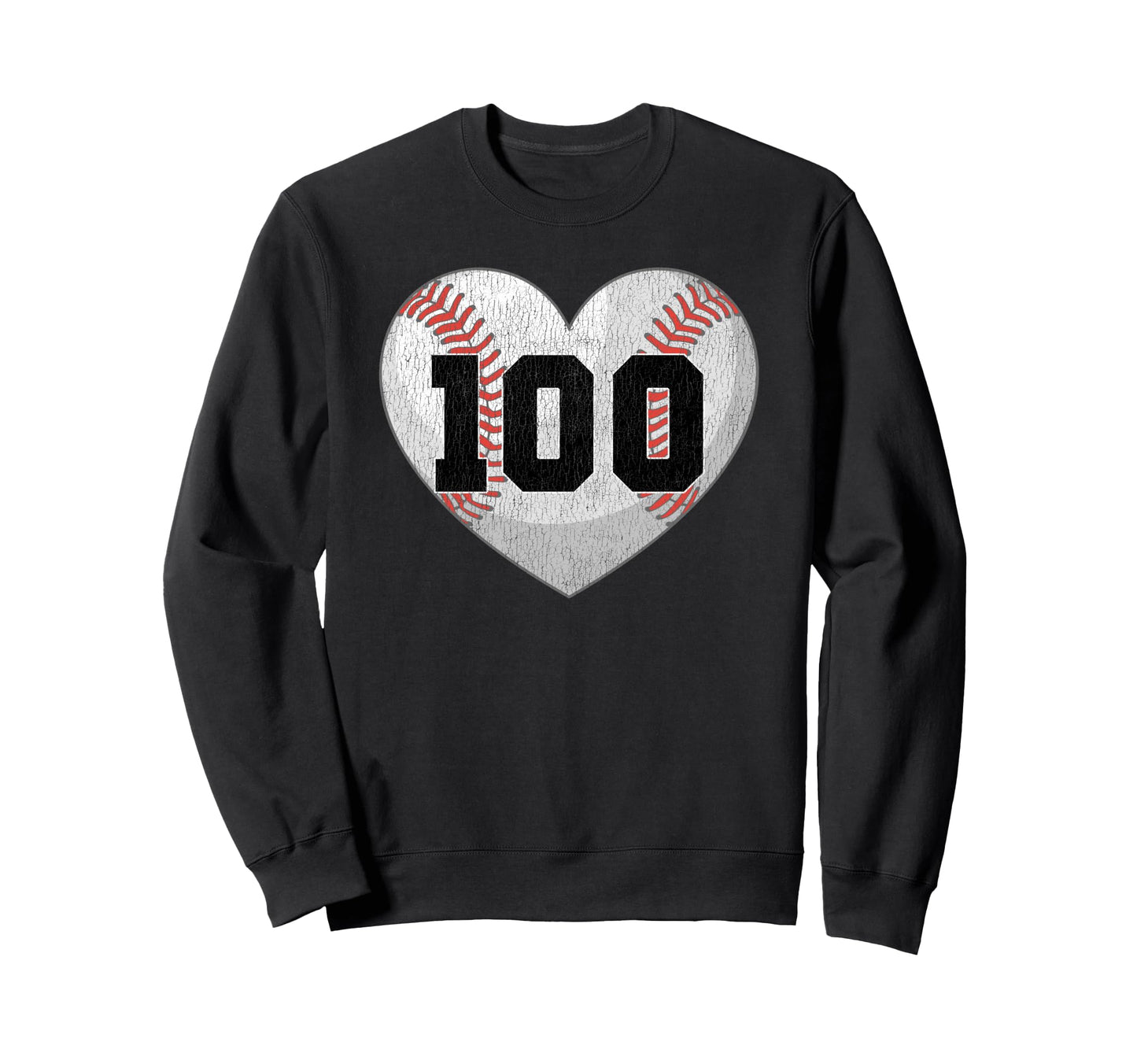 Baseball Number 100 Distressed Heart Sweatshirt - Unique Graphic Men Women - T-Shirt, Sweatshirt, Hoodie
