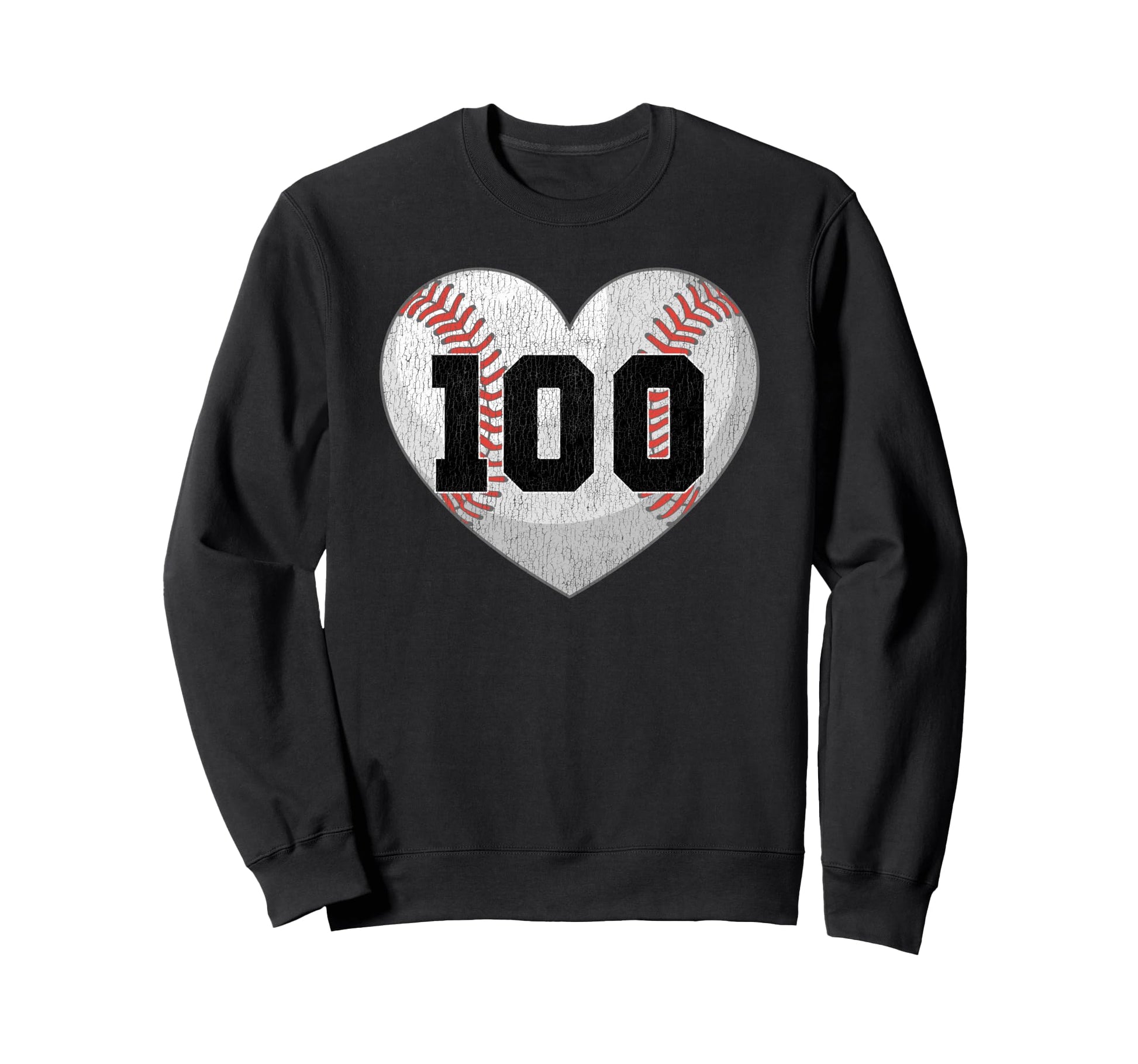 Baseball Number 100 Distressed Heart Sweatshirt - Unique Graphic Men Women - T-Shirt, Sweatshirt, Hoodie