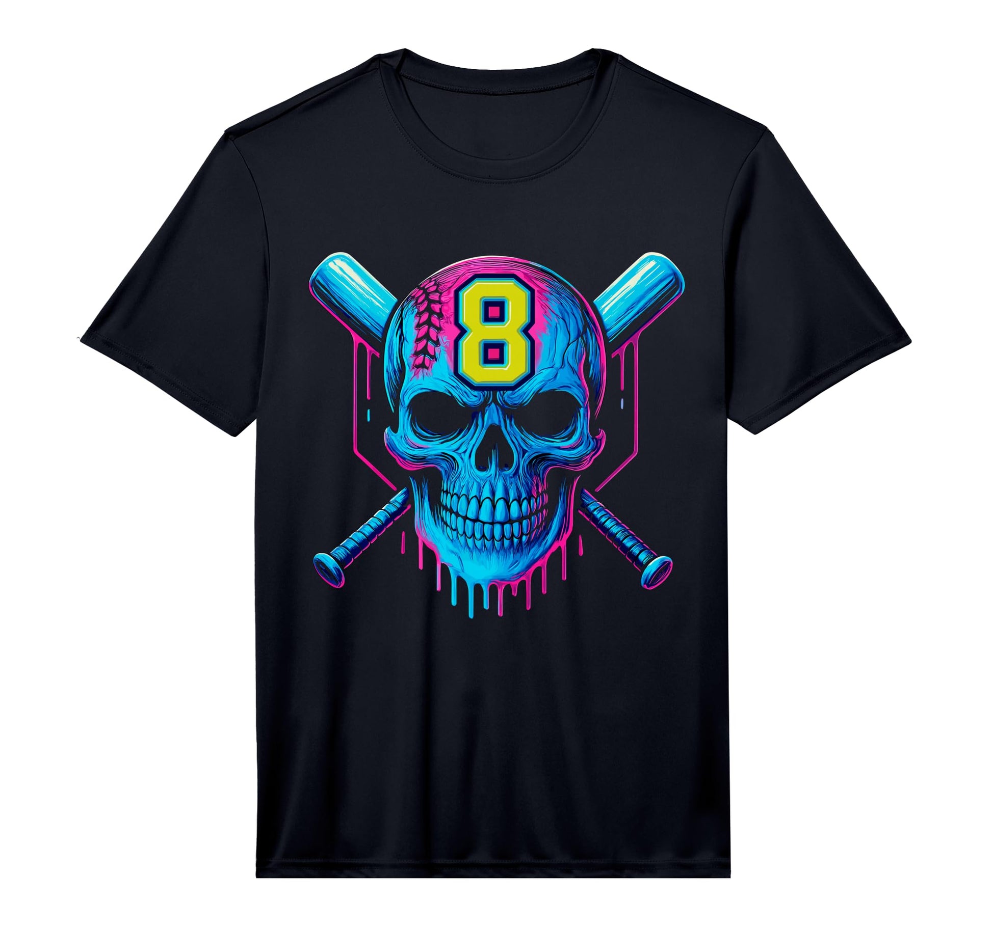 Mens Baseball Skull Drip 8Th Birthday T-Shirt - Unique Graphic for Adults - T-Shirt, Sweatshirt, Hoodie