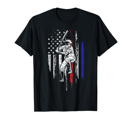 Baseball American Flag Batter Hitting T-Shirt - Unique Graphic for Adults - T-Shirt, Sweatshirt, Hoodie