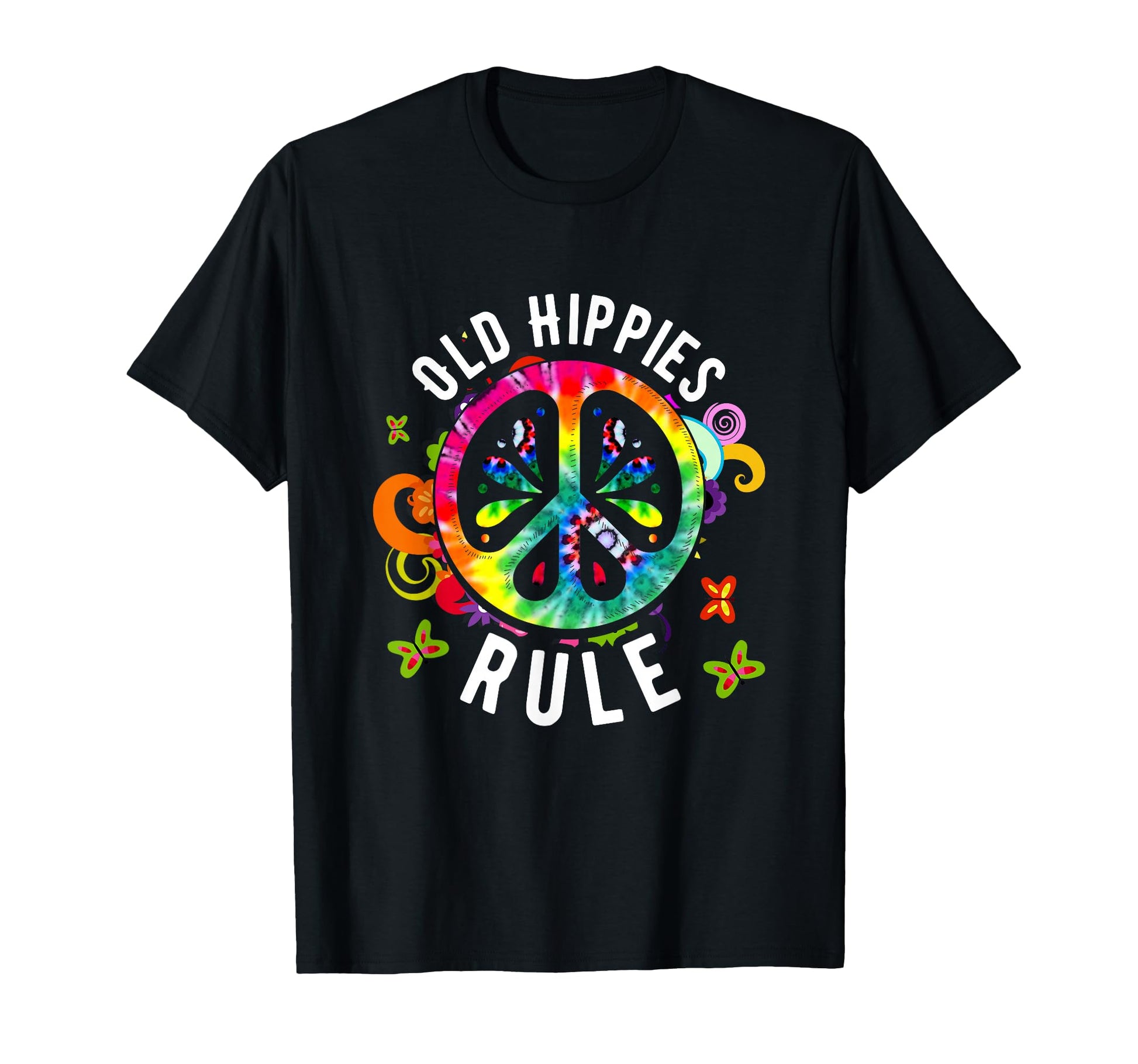 Old Hippie Rule Tie Die Flower Peace T-Shirt - Custom Art Print Men Women - T-Shirt, Sweatshirt, Hoodie