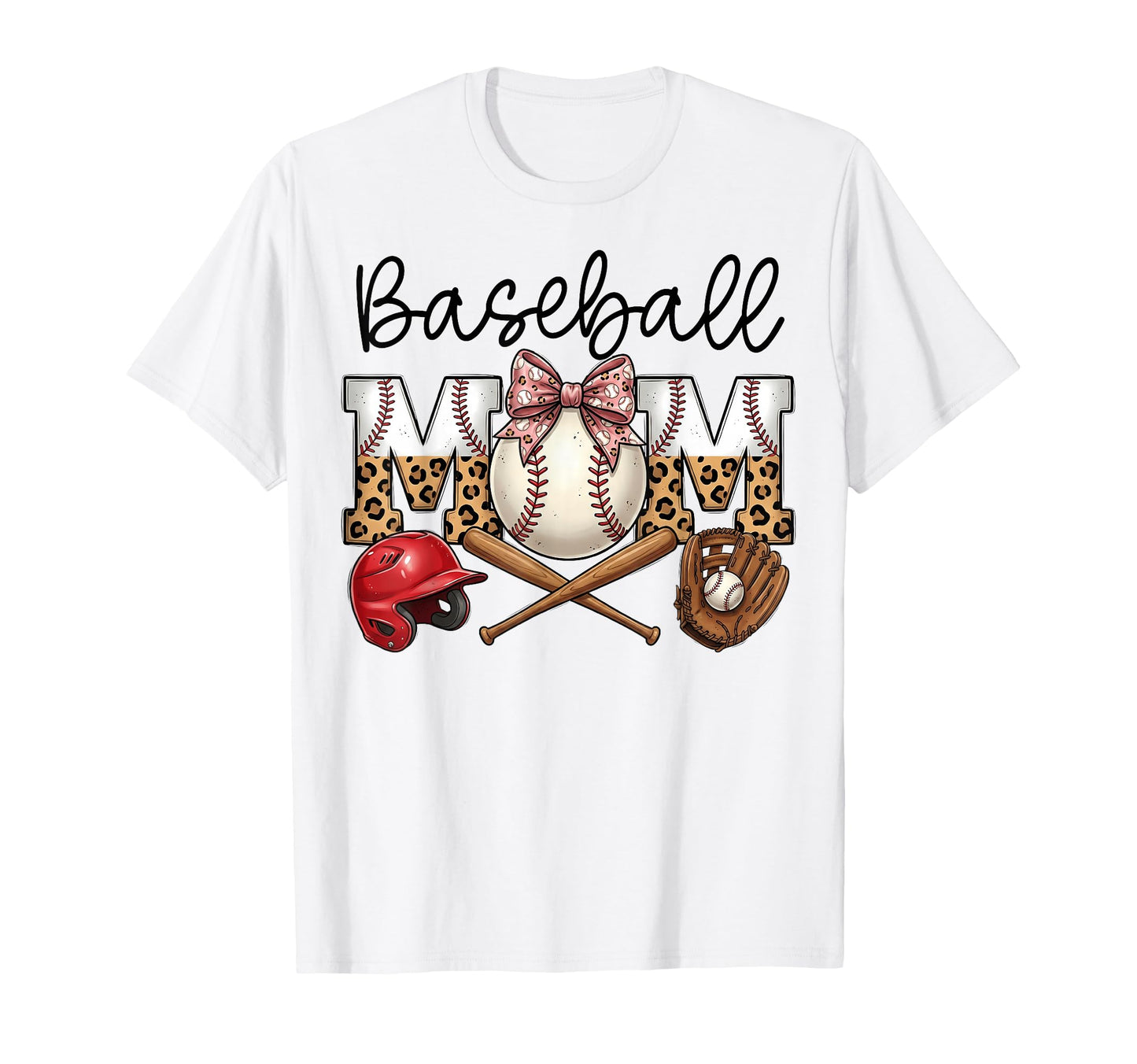Baseball Mom Leopard Coquette Bow Game T-Shirt - Custom Art Print Unisex - T-Shirt, Sweatshirt, Hoodie