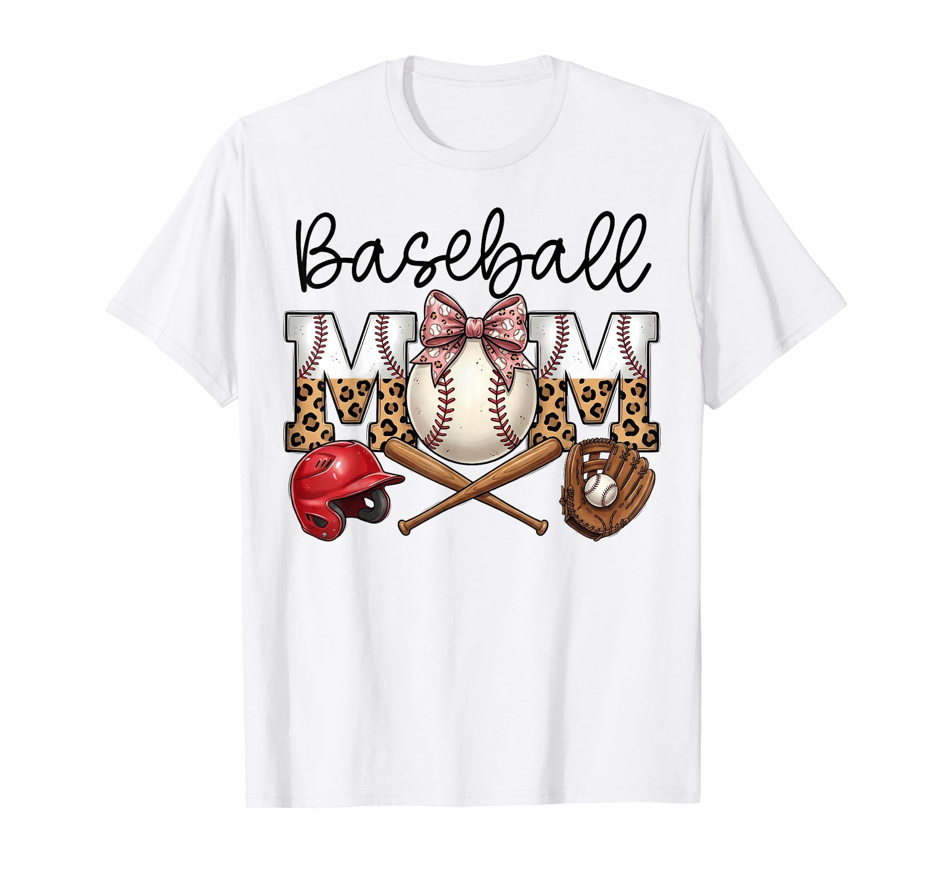 Baseball Mom Leopard Coquette Bow Game T-Shirt - Custom Art Print Unisex - T-Shirt, Sweatshirt, Hoodie
