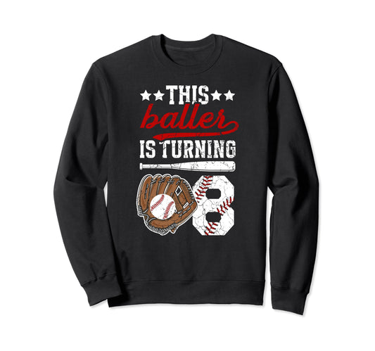 8Th Birthday Party Baseball 8 Year Old Sweatshirt - Novelty Apparel Unisex - T-Shirt, Sweatshirt, Hoodie