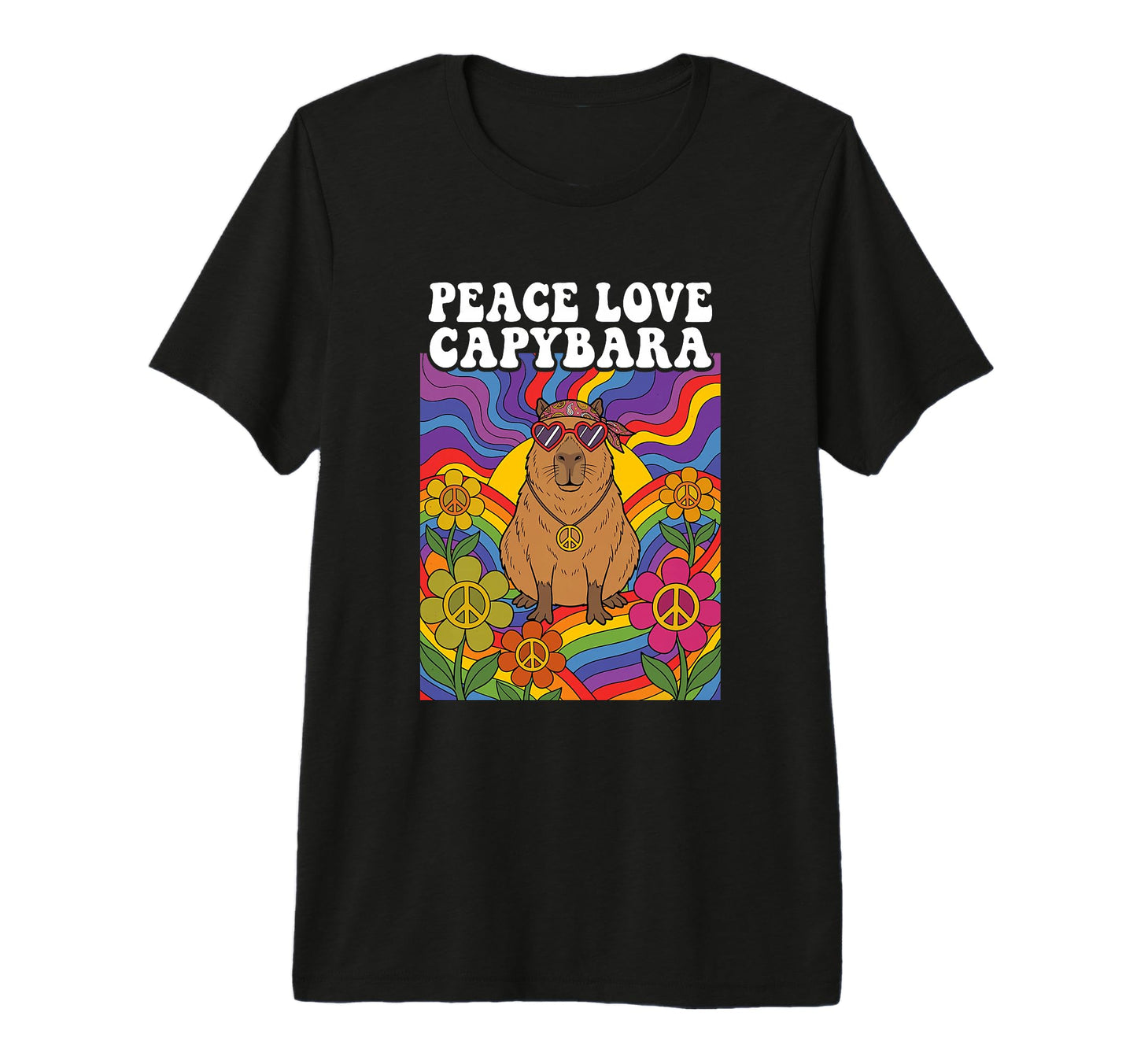 Hippie Capybara 60S 70S Peace Sign T-Shirt - Minimalist Print Unisex - T-Shirt, Sweatshirt, Hoodie