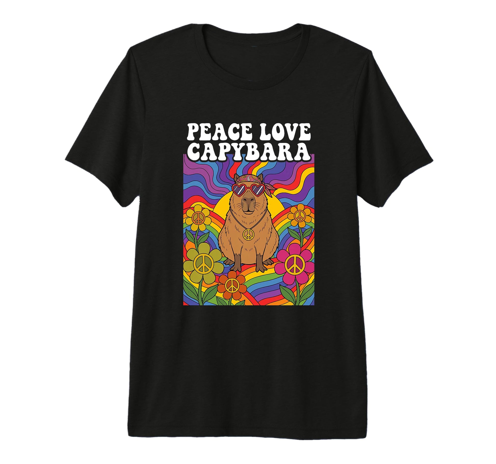 Hippie Capybara 60S 70S Peace Sign T-Shirt - Minimalist Print Unisex - T-Shirt, Sweatshirt, Hoodie