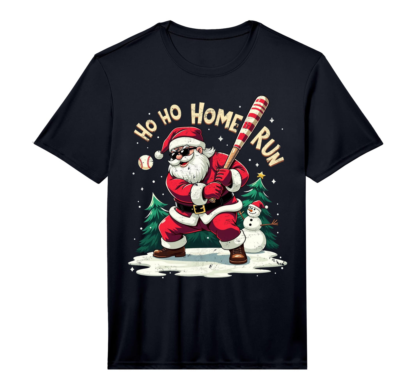 Santa Playing Baseball Ho Ho Home Run T-Shirt - Minimalist Print Men Women - T-Shirt, Sweatshirt, Hoodie