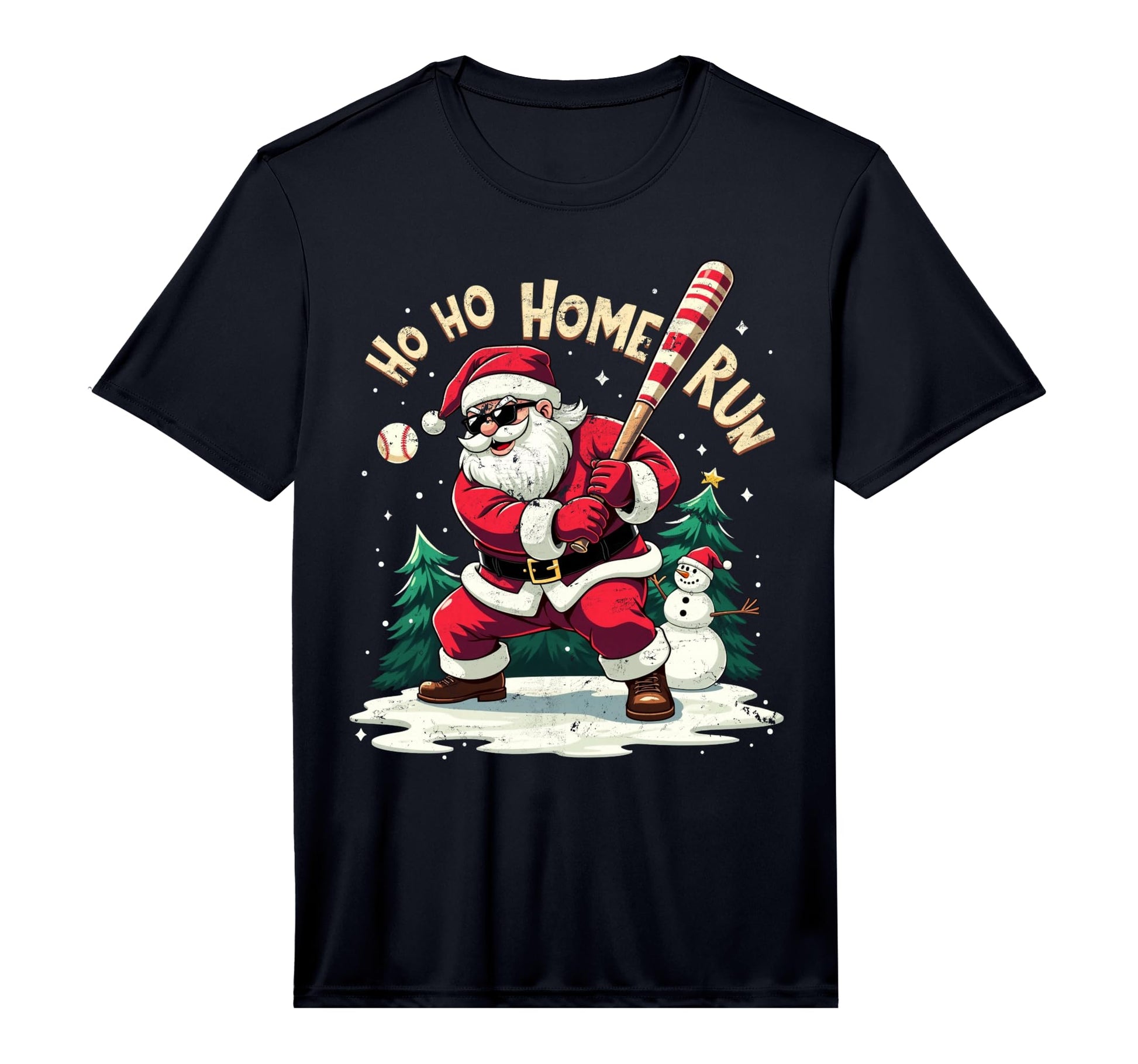 Santa Playing Baseball Ho Ho Home Run T-Shirt - Minimalist Print Men Women - T-Shirt, Sweatshirt, Hoodie