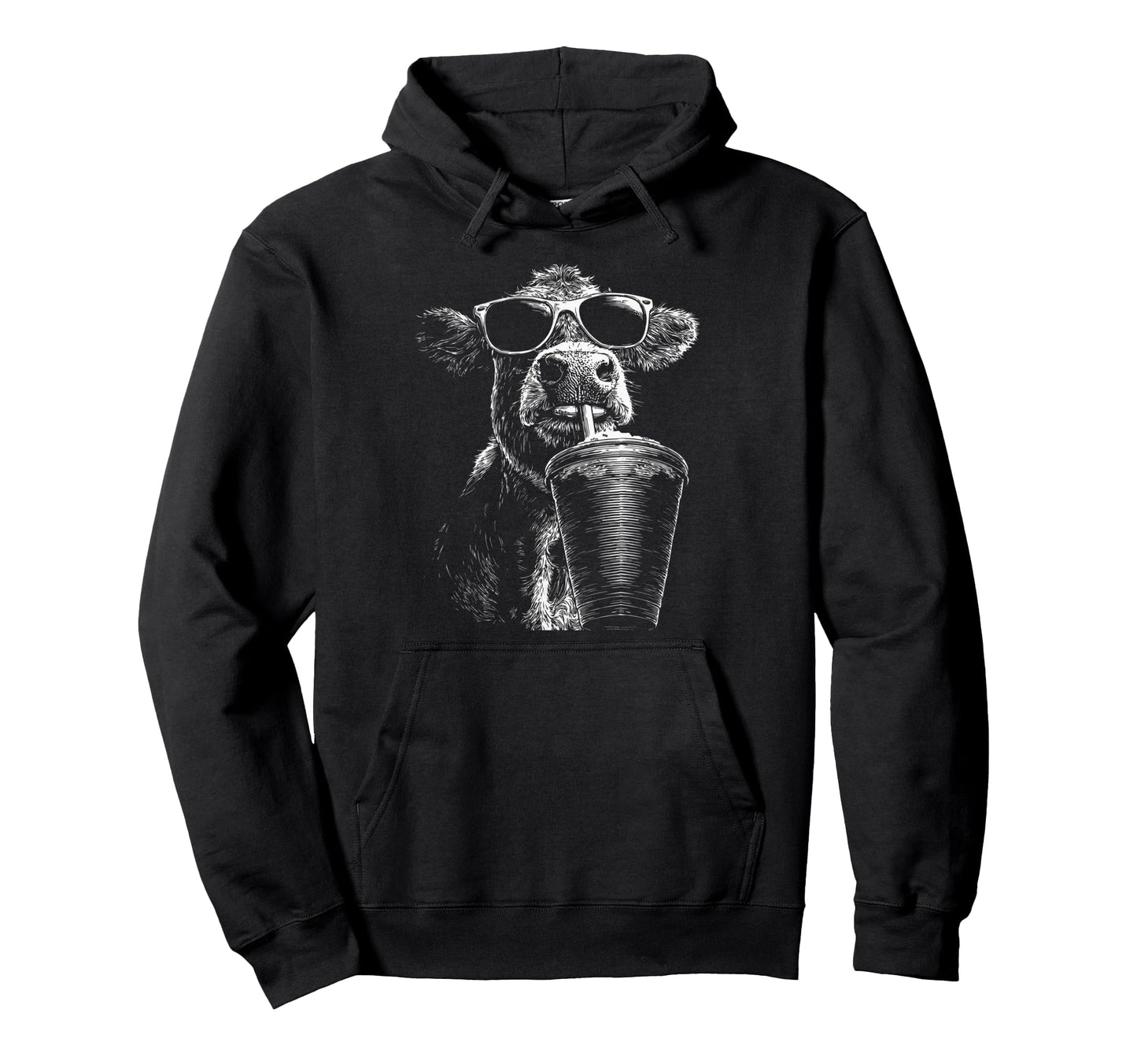 Cow Drinking Iced Coffee Funny Animal Hoodie - Aesthetic Graphic Men Women - T-Shirt, Sweatshirt, Hoodie
