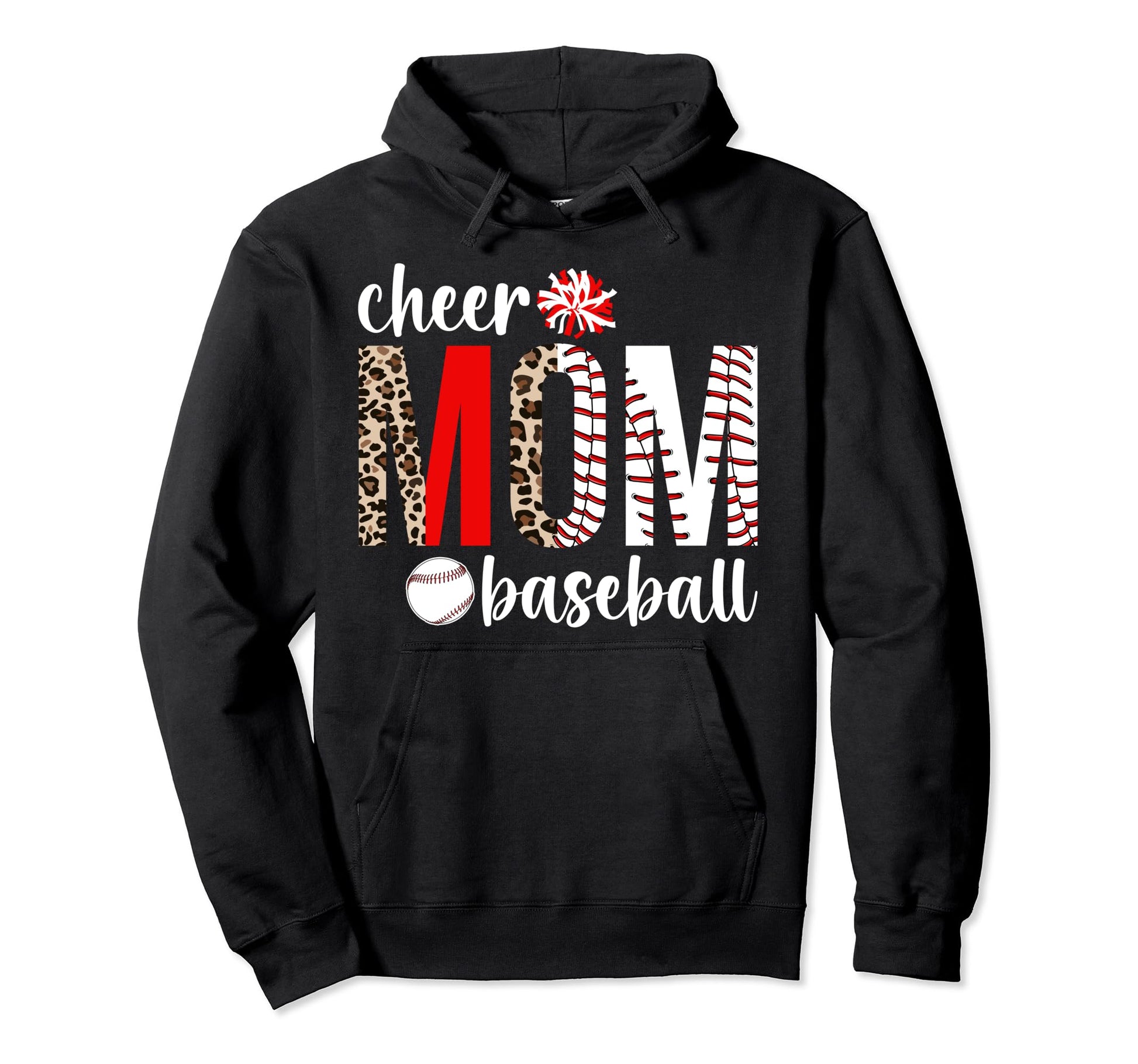 Cheer And Baseball Mom Leopard Hoodie - Aesthetic Graphic for Adults - T-Shirt, Sweatshirt, Hoodie