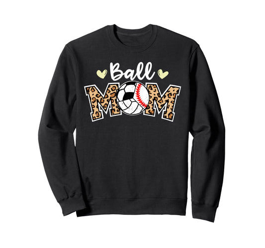 Ball Mom Leopard Baseball Sweatshirt - Casual Everyday Wear for Adults - T-Shirt, Sweatshirt, Hoodie