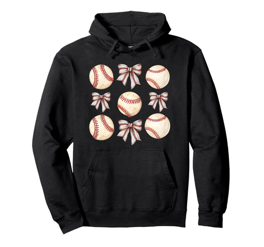 Baseball Coquette Bow Baseball Mom Mothers Hoodie - Unique Graphic Unisex - T-Shirt, Sweatshirt, Hoodie