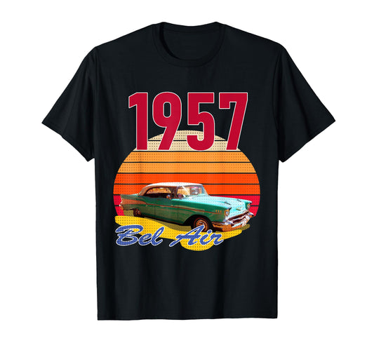 1957 57 Bel Air Car Old School Hot Rod T-Shirt - Fun Novelty Design Unisex - T-Shirt, Sweatshirt, Hoodie