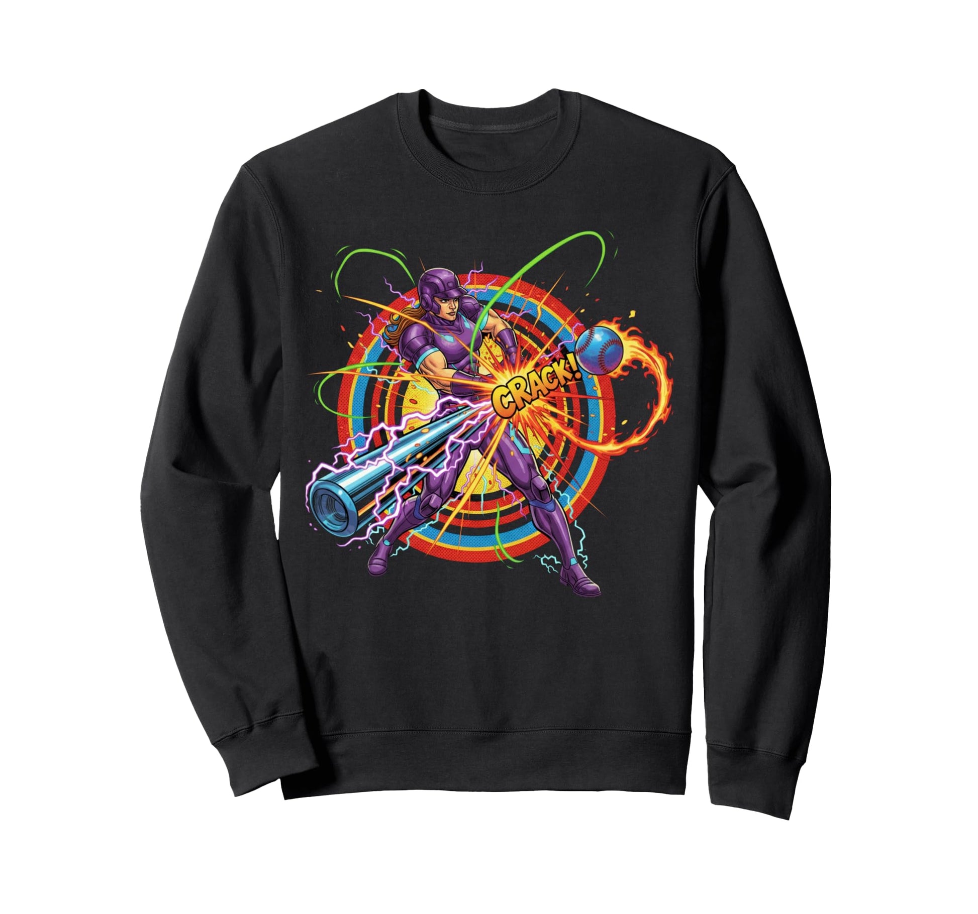Comic Baseball Power Swing Comics Art Sweatshirt - Graphic Print Men Women - T-Shirt, Sweatshirt, Hoodie