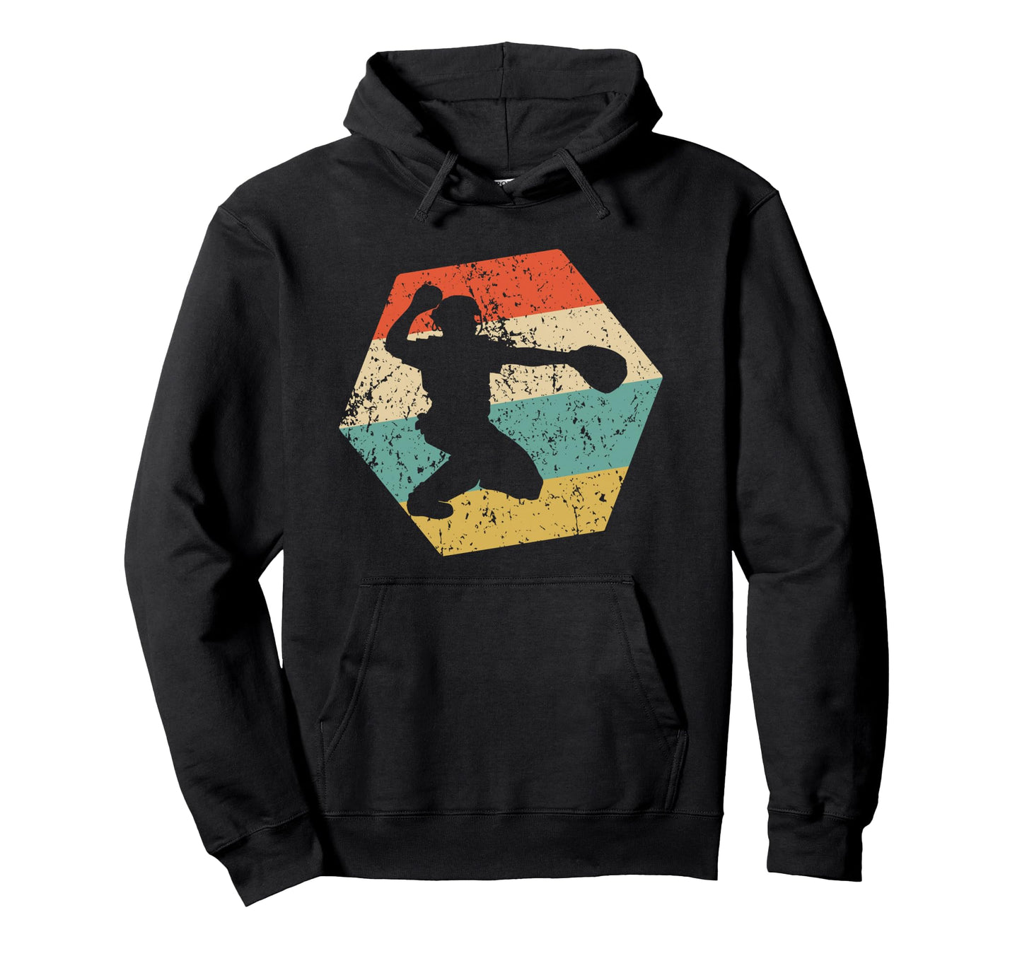 Catcher Distressed Hexagon Baseball Hoodie - Trendy Graphic Unisex - T-Shirt, Sweatshirt, Hoodie